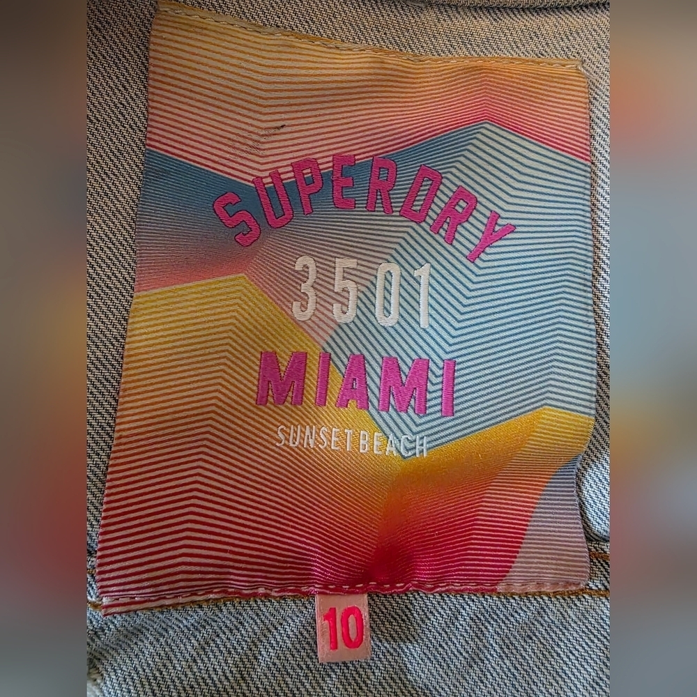 Superdry Denim Jacket with Colorful Patches - Picture 2 of 7